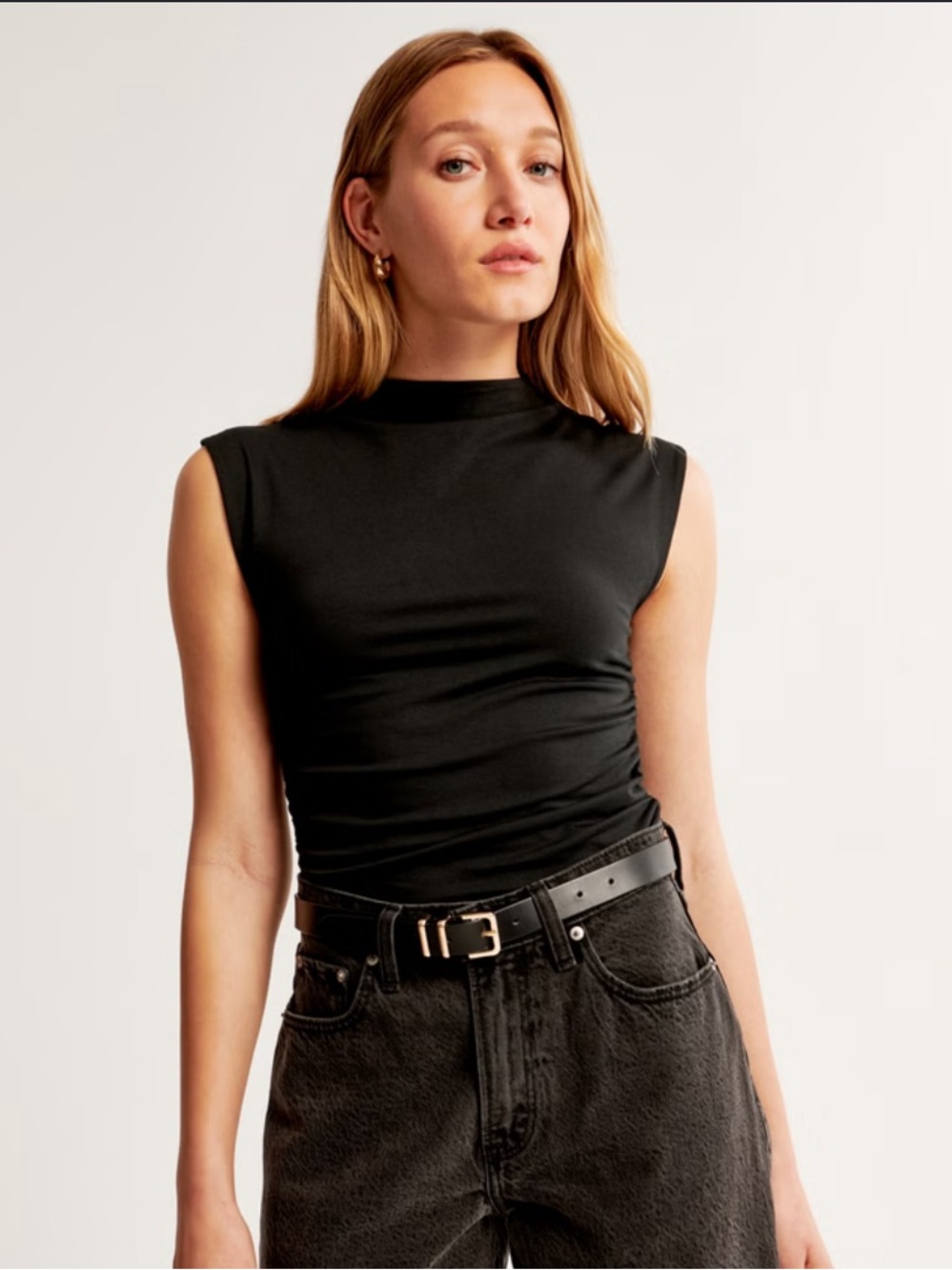 Abercrombie & Fitch Black Sleeveless Side-Ruched Tank